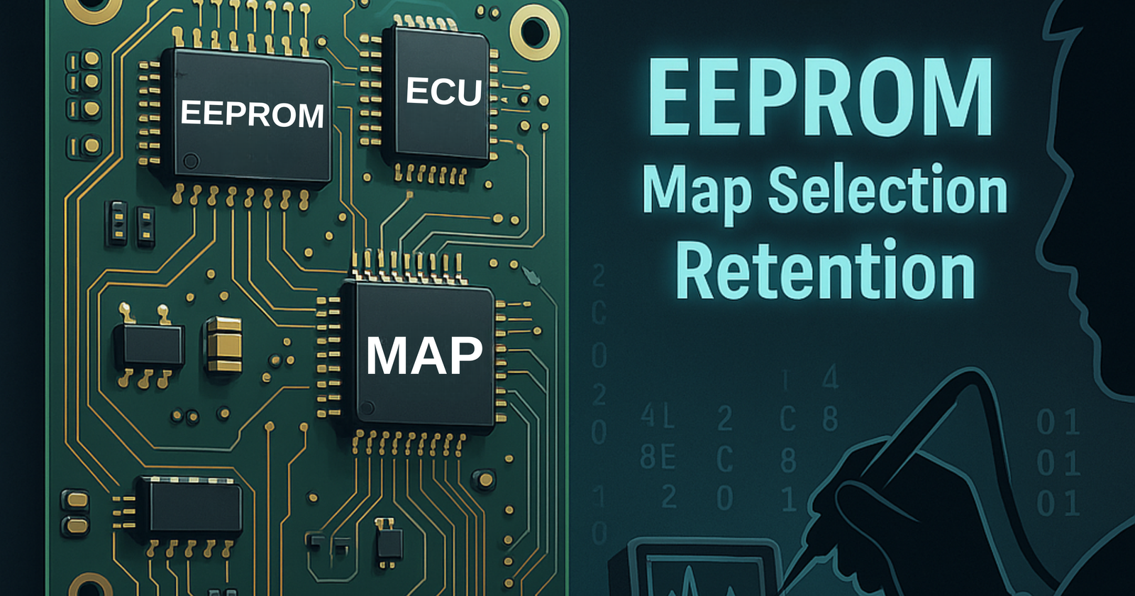 Digital cover image showing a Denso Diesel ECU with labeled EEPROM and MAP chips, representing persistent map selection retention.