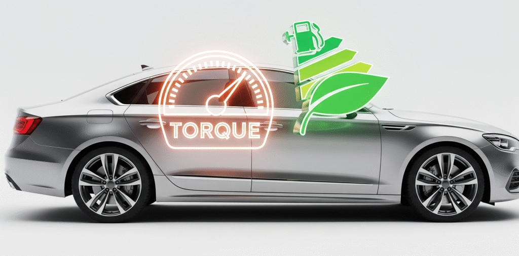 A modern car visualizing Bosch EDC17 ECU tuning results with increased torque, improved fuel efficiency, ECU firmware optimization, and Stage 1 performance upgrades.