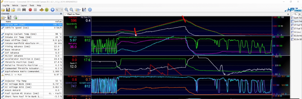 ECU hardware module connected via OBD cable to a computer screen showing firmware upload progress bar. Digital code and binary flow graphics in background. Workshop desk setup.