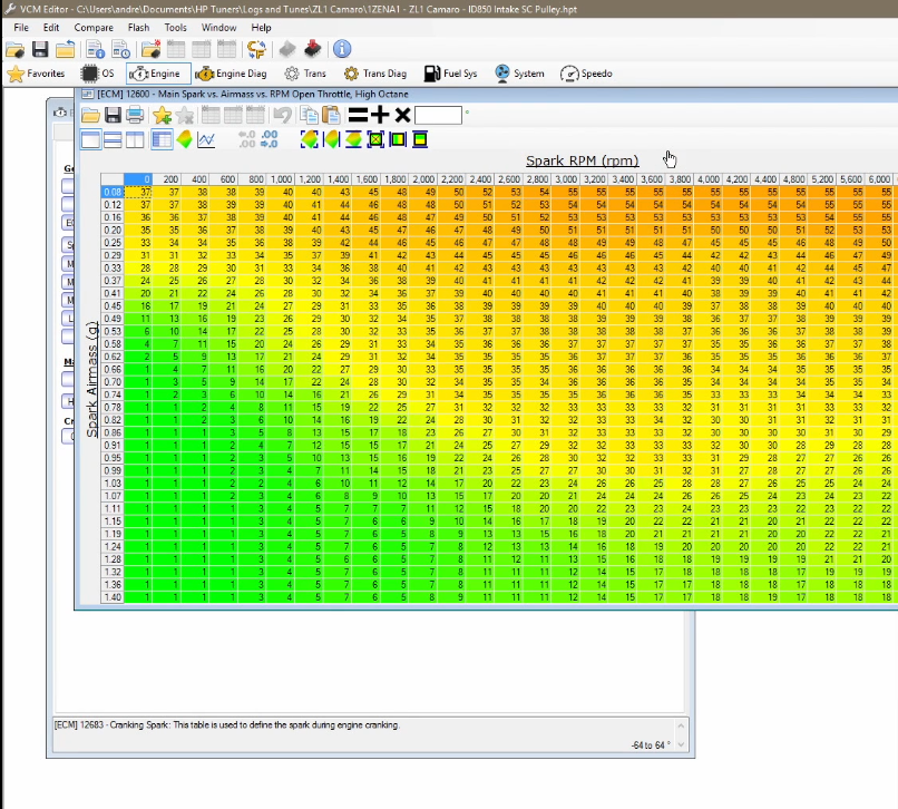 ECU remapping and ECU Flashing software with visible ignition and fuel map editing interface