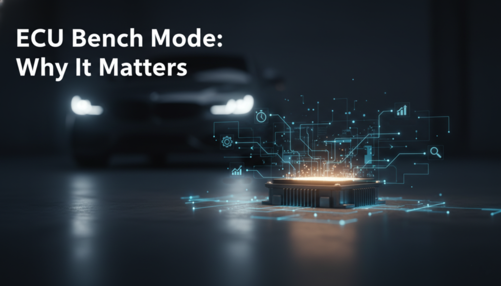 Professional ECU bench mode setup guide. Covers power supply, CAN wiring, termination, bench harness, and platform-specific boot mode for TriCore and RH850.