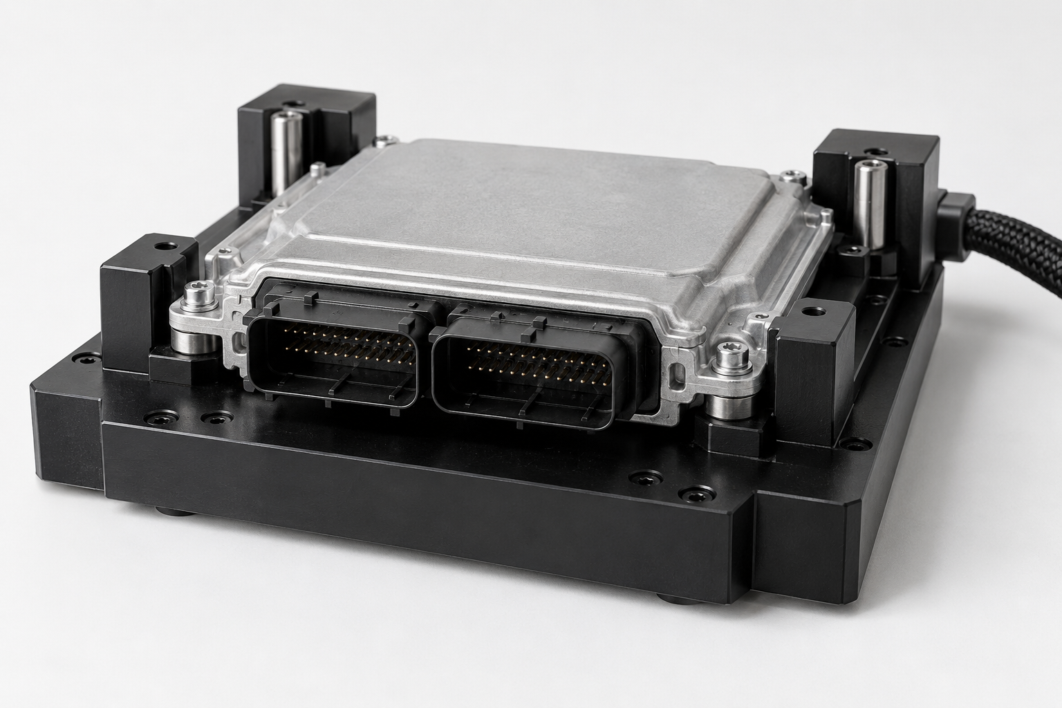 Generic ECU test fixture illustrating controlled calibration validation
