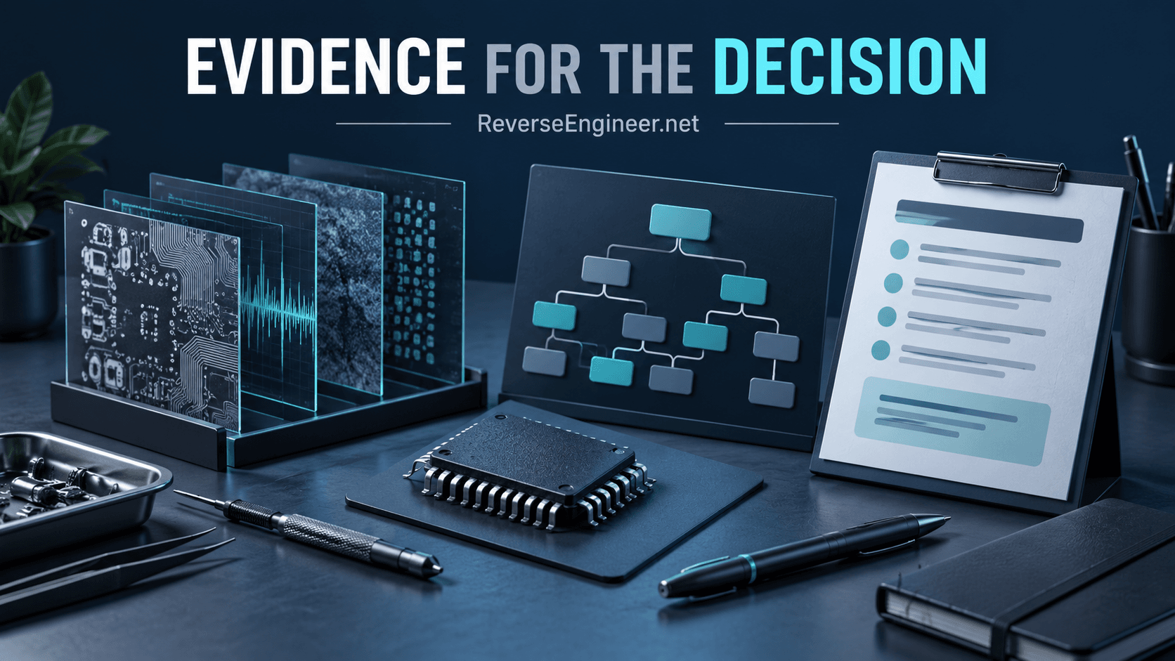 Firmware chip, dependency map and decision document arranged with engineering evidence.